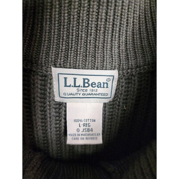 LL Bean Ribbed Heavy Knit Sweater Green Henley Cotton Long Sleeves Men's Large - Picture 3 of 4
